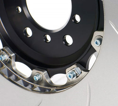 Close-up image of a Girodisc 2-piece brake rotor viewed from the back